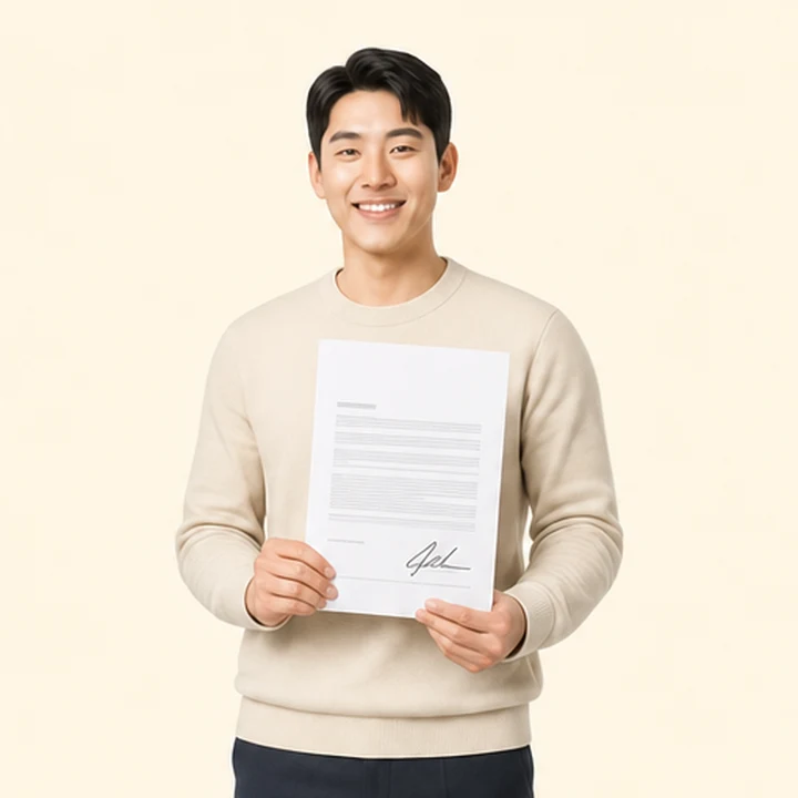 기아 레이 장기렌트카 서면 견적서를 들고 있는 고객